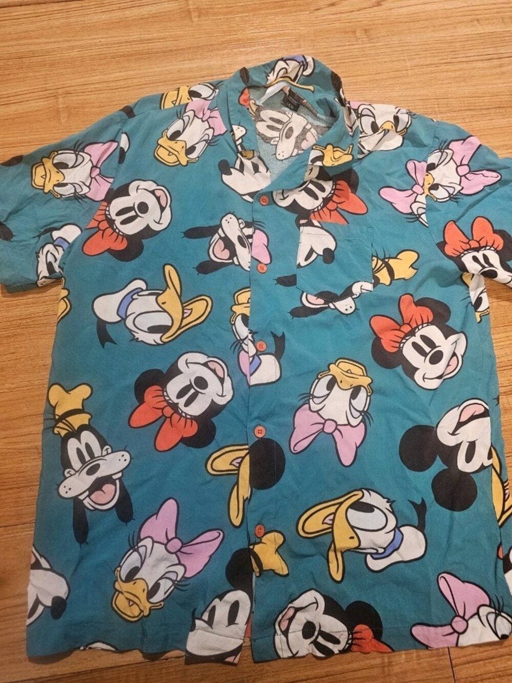 Disney Mickey and Friends Button Up Front Shirt Green Mens Size Large